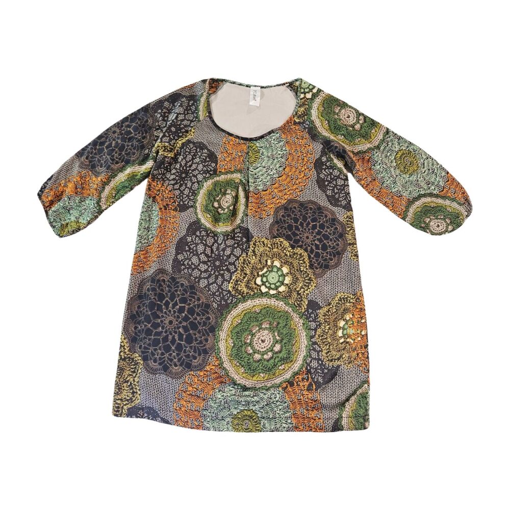 5th Culture Dress Small Multicolor Sheath Mini Geometric 3/4 Sleeve Pullover